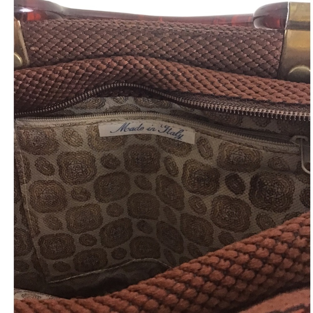 Vintage Brown Woven Crossbody Bag with Tortoiseshell Handle - Picture 6 of 12